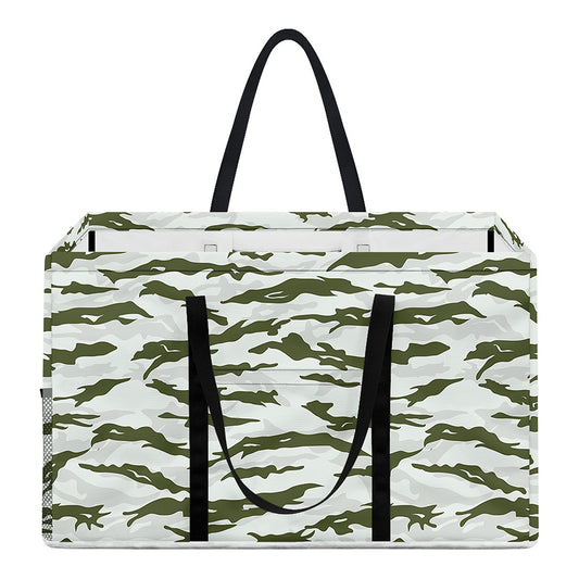 Green And White Tiger Stripe Camo Print Utility Tote Bag