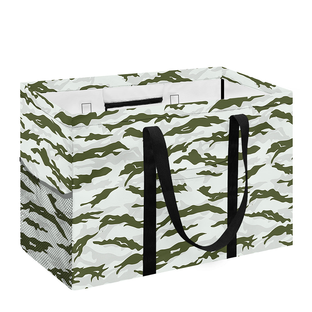 Green And White Tiger Stripe Camo Print Utility Tote Bag