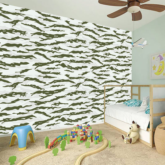Green And White Tiger Stripe Camo Print Wall Sticker