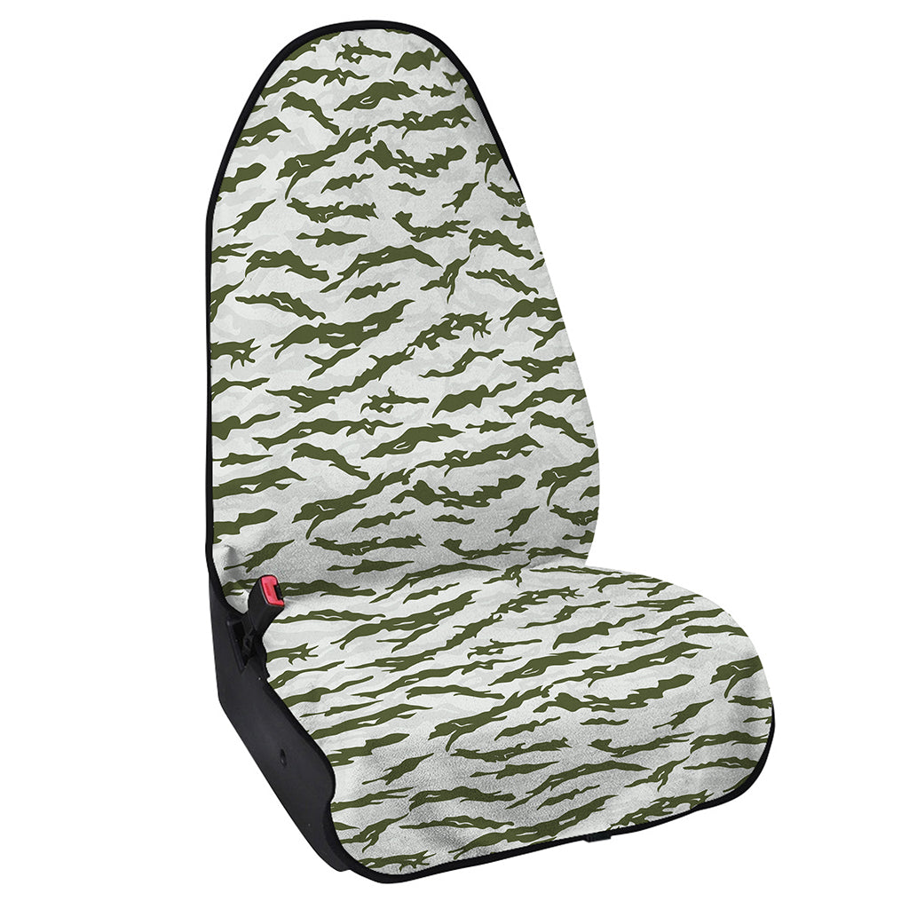 Green And White Tiger Stripe Camo Print Waterproof Car Seat Cover