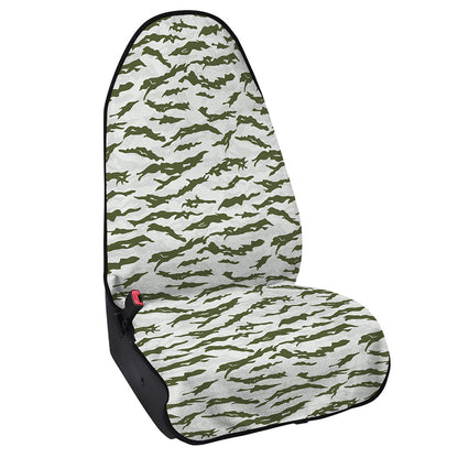 Green And White Tiger Stripe Camo Print Waterproof Car Seat Cover