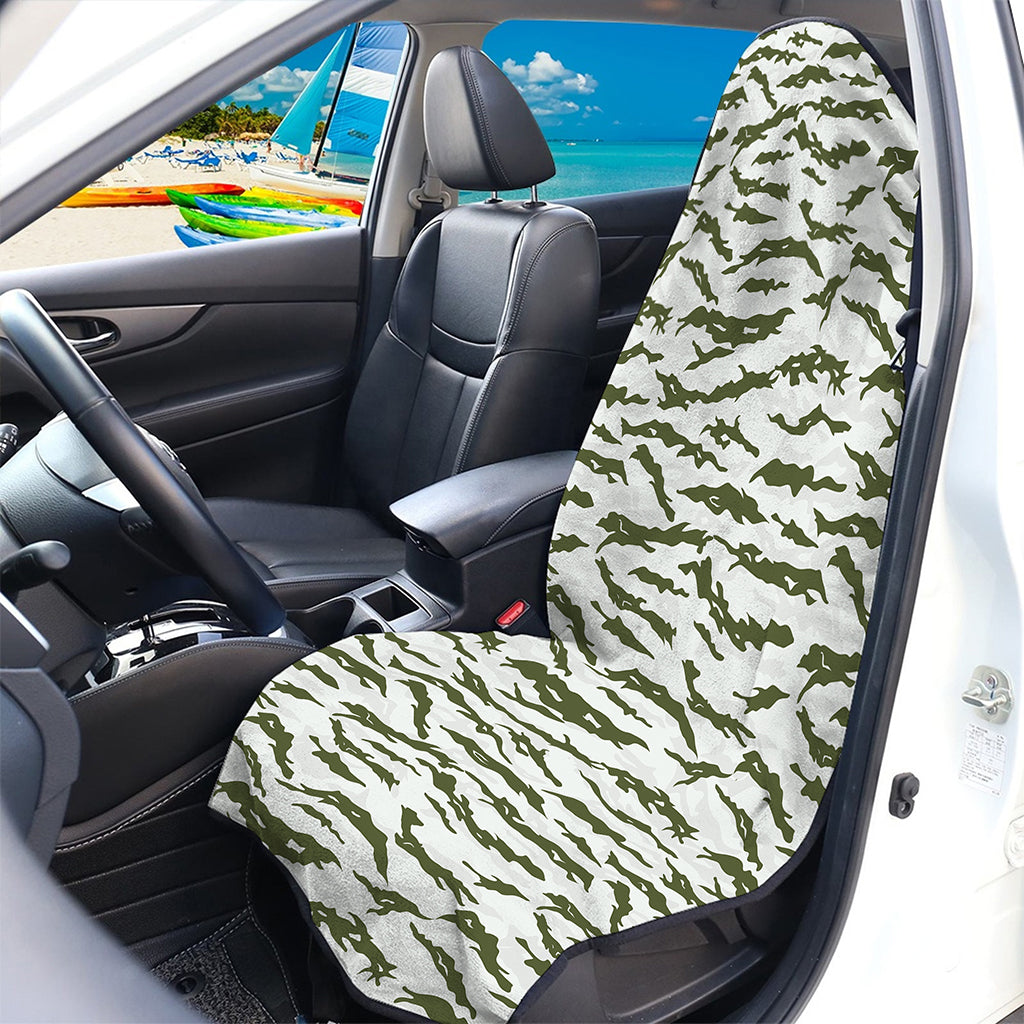 Green And White Tiger Stripe Camo Print Waterproof Car Seat Cover