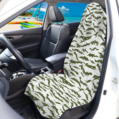 Green And White Tiger Stripe Camo Print Waterproof Car Seat Cover
