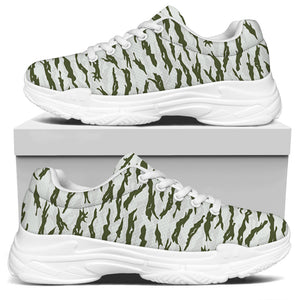 Green And White Tiger Stripe Camo Print White Chunky Shoes