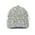 Green And White Tiger Stripe Camo Print White Mesh Trucker Hat