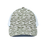 Green And White Tiger Stripe Camo Print White Mesh Trucker Cap