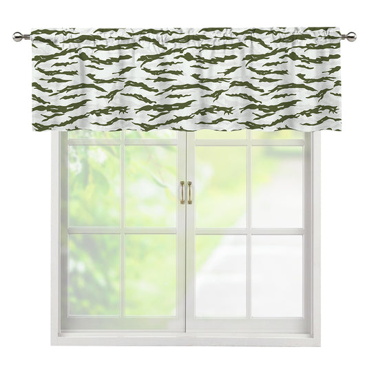 Green And White Tiger Stripe Camo Print Window Valance