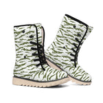 Green And White Tiger Stripe Camo Print Winter Boots