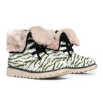 Green And White Tiger Stripe Camo Print Winter Boots