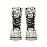 Green And White Tiger Stripe Camo Print Winter Boots