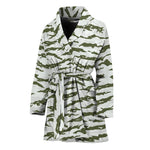 Green And White Tiger Stripe Camo Print Women's Bathrobe