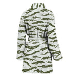 Green And White Tiger Stripe Camo Print Women's Bathrobe