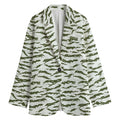 Green And White Tiger Stripe Camo Print Women's Cotton Blazer