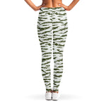 Green And White Tiger Stripe Camo Print Women's Leggings