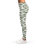 Green And White Tiger Stripe Camo Print Women's Leggings