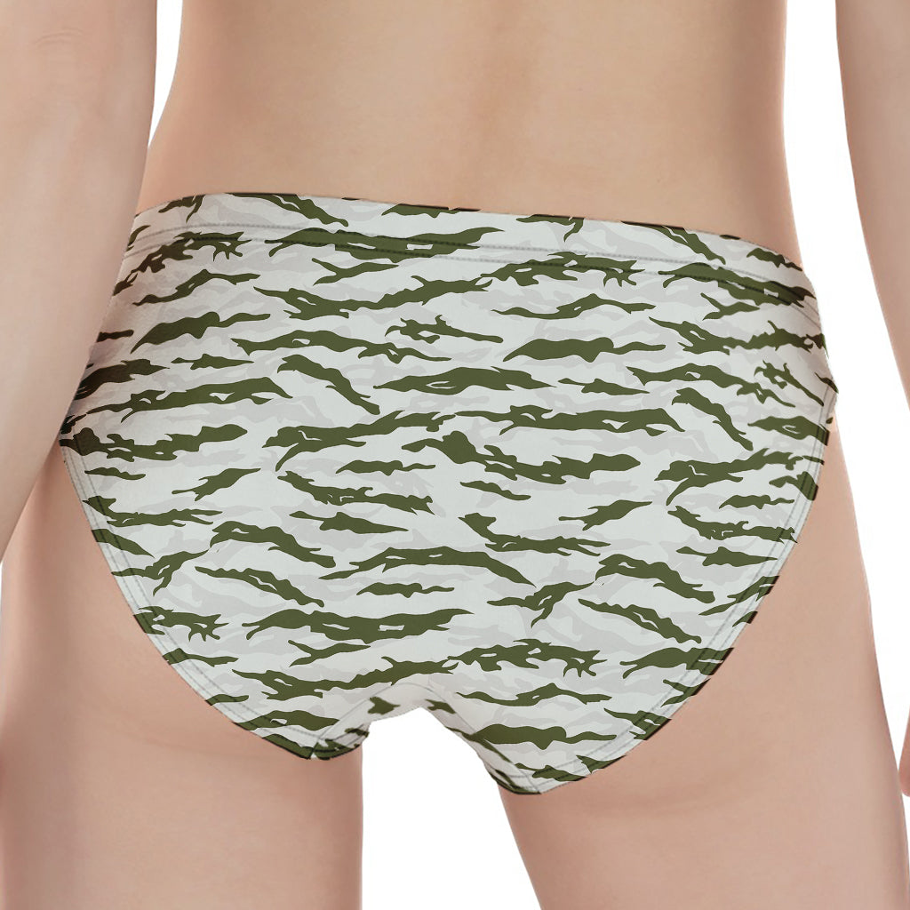 Green And White Tiger Stripe Camo Print Women's Panties