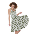 Green And White Tiger Stripe Camo Print Sleeveless Knee Length Dress