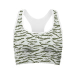 Green And White Tiger Stripe Camo Print Women's Sports Bra