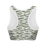 Green And White Tiger Stripe Camo Print Women's Sports Bra