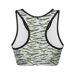 Green And White Tiger Stripe Camo Print Women's Sports Bra