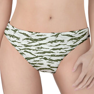 Green And White Tiger Stripe Camo Print Women's Thong