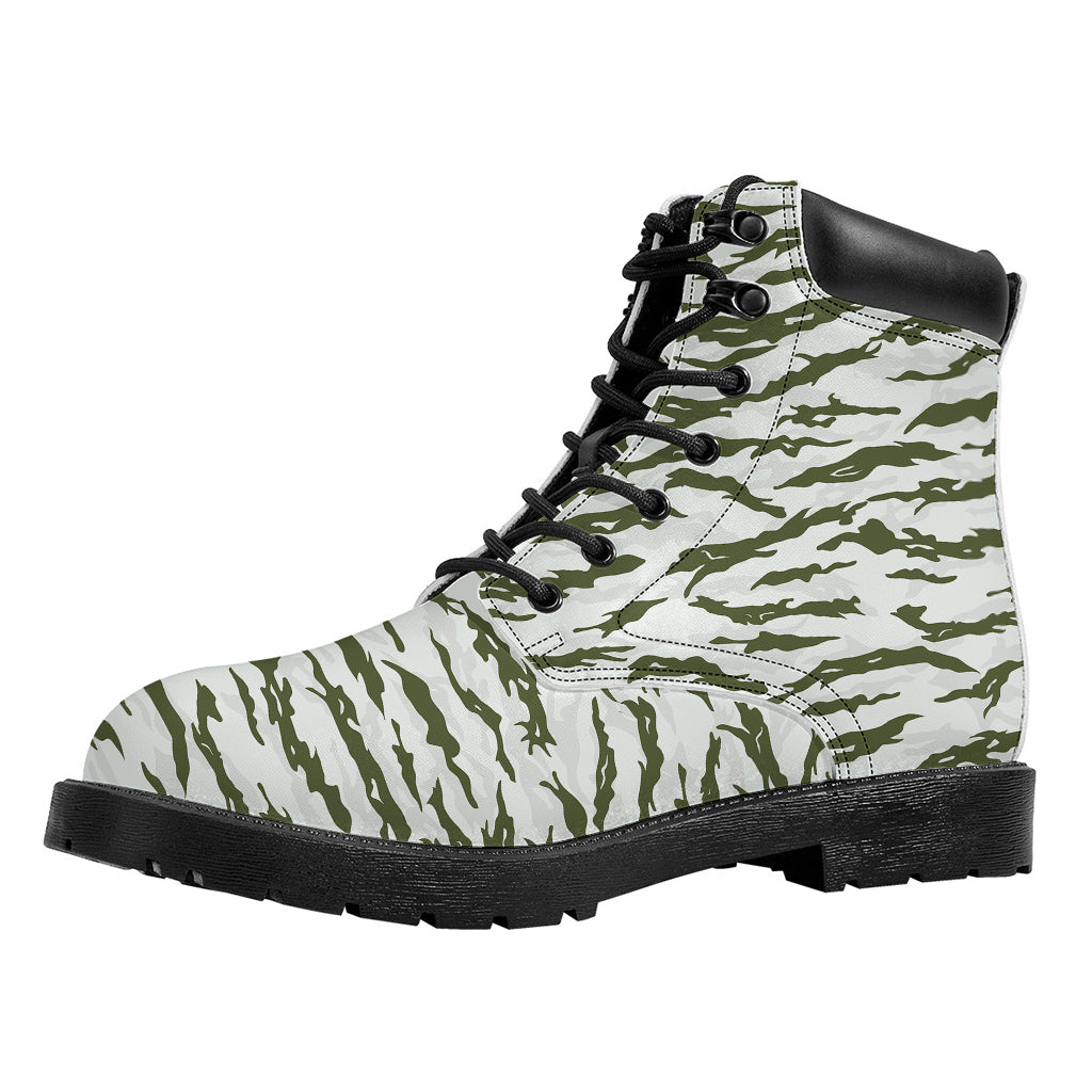 Green And White Tiger Stripe Camo Print Work Boots