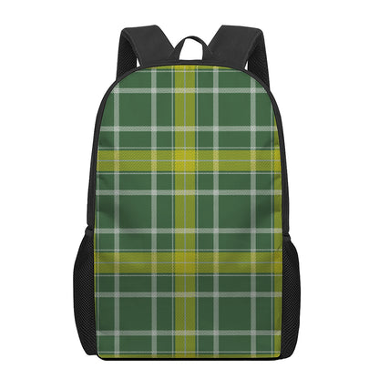 Green And Yellow Stewart Tartan Print 17 Inch Backpack