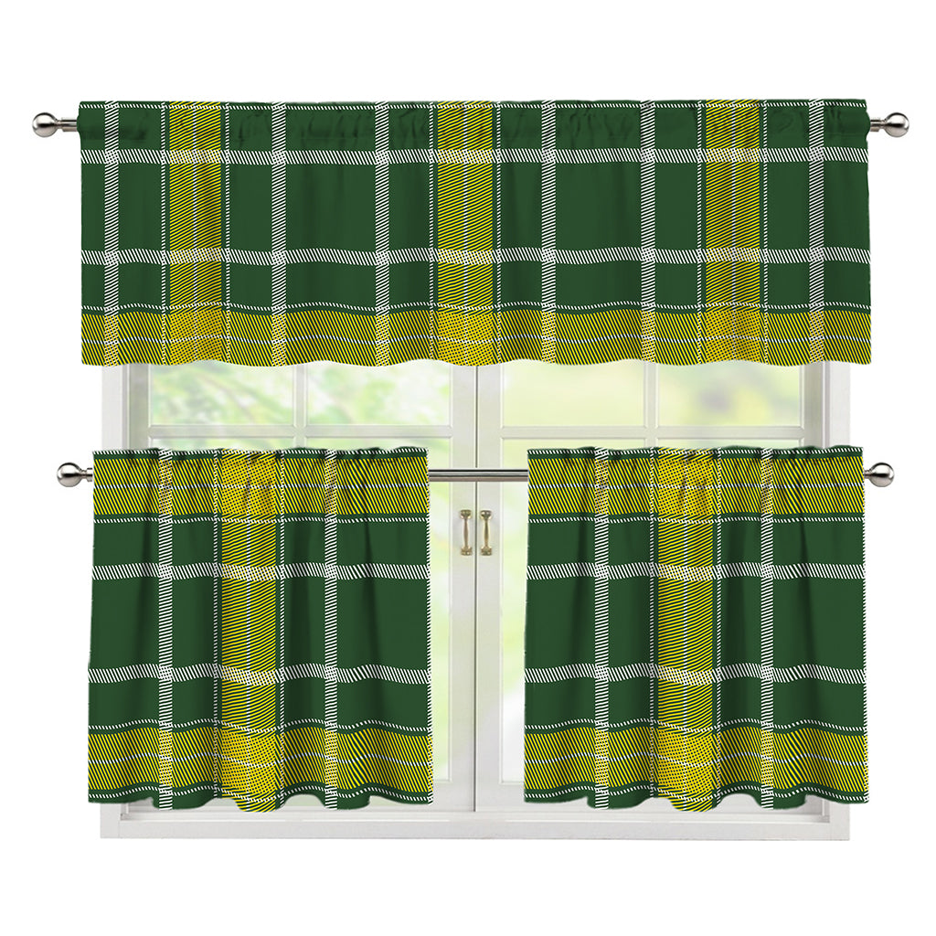 Green And Yellow Stewart Tartan Print 3 Piece Kitchen Curtains