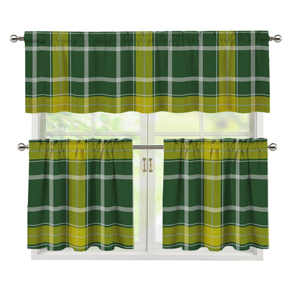 Green And Yellow Stewart Tartan Print 3 Piece Kitchen Curtains