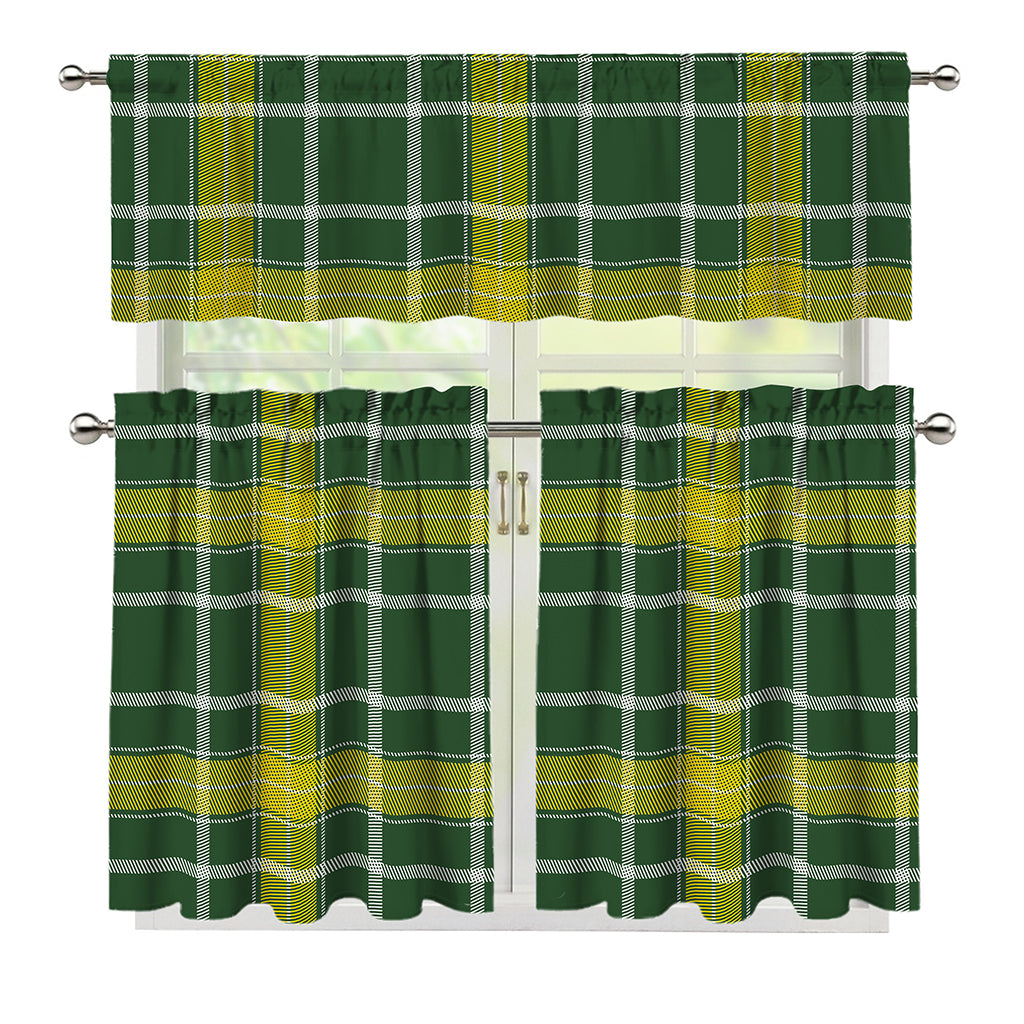Green And Yellow Stewart Tartan Print 3 Piece Kitchen Curtains
