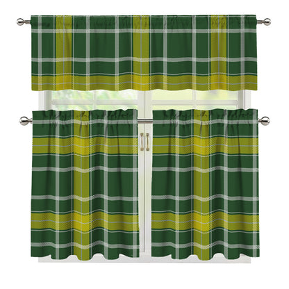 Green And Yellow Stewart Tartan Print 3 Piece Kitchen Curtains