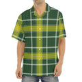 Green And Yellow Stewart Tartan Print Aloha Shirt