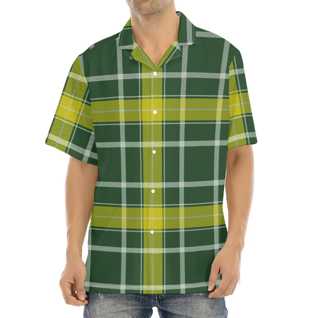 Green And Yellow Stewart Tartan Print Aloha Shirt