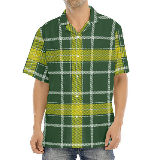 Green And Yellow Stewart Tartan Print Aloha Shirt
