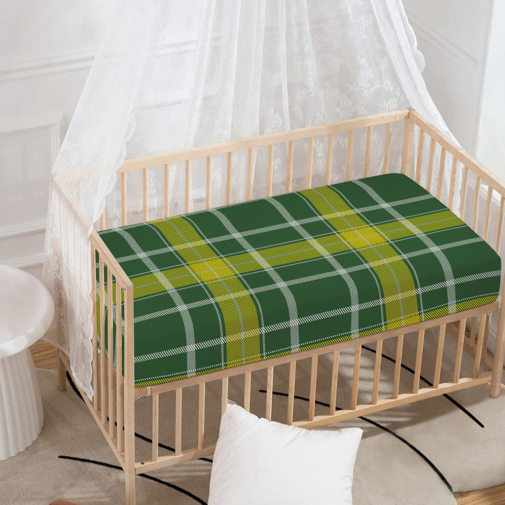 Green And Yellow Stewart Tartan Print Baby Crib Sheet