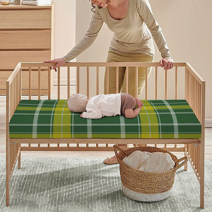 Green And Yellow Stewart Tartan Print Baby Crib Sheet