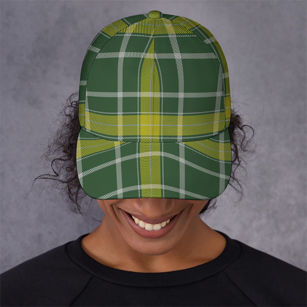 Green And Yellow Stewart Tartan Print Baseball Cap