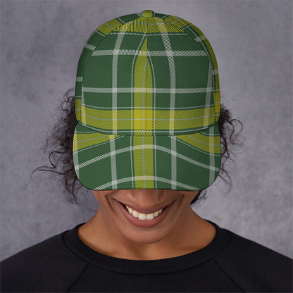 Green And Yellow Stewart Tartan Print Baseball Cap