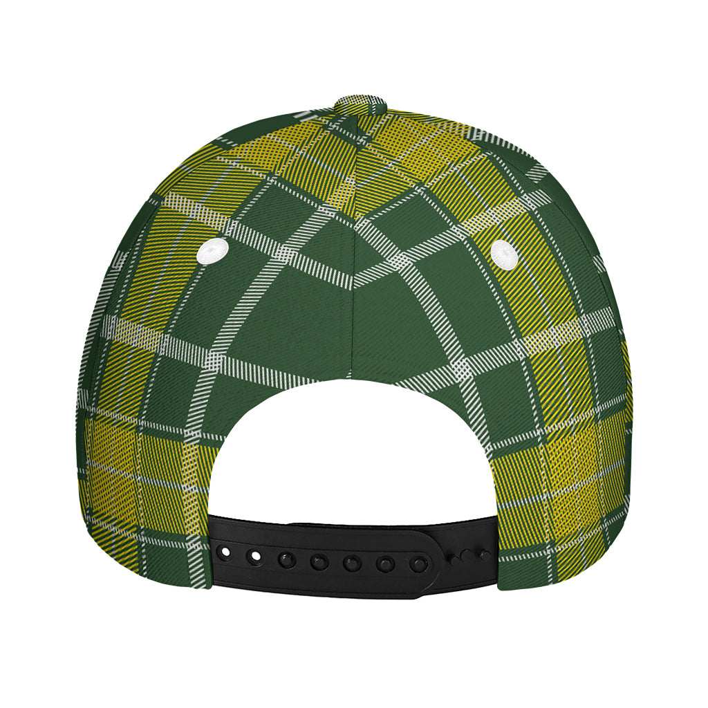 Green And Yellow Stewart Tartan Print Baseball Cap