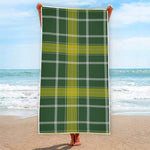 Green And Yellow Stewart Tartan Print Beach Towel