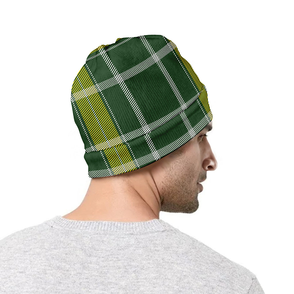 Green And Yellow Stewart Tartan Print Beanie