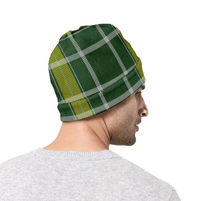 Green And Yellow Stewart Tartan Print Beanie