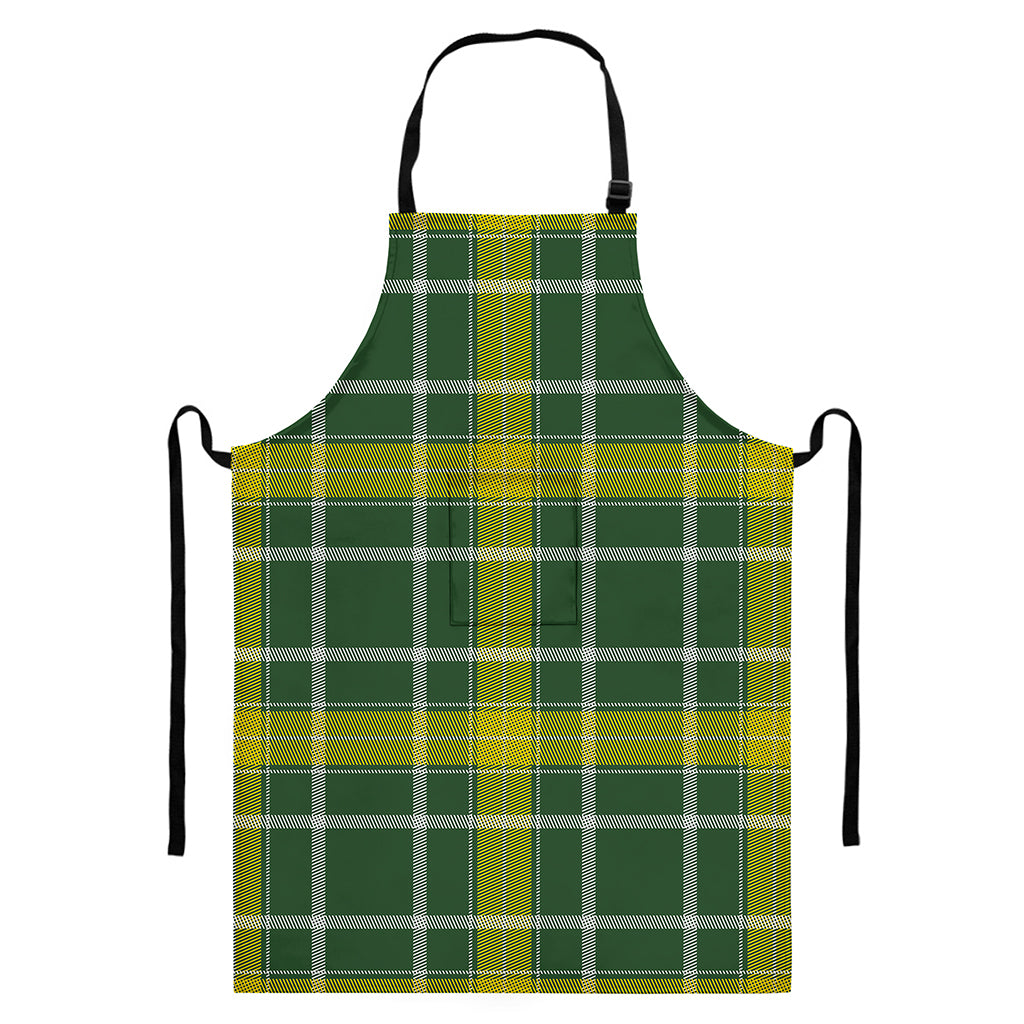 Green And Yellow Stewart Tartan Print Bib Apron With Pocket