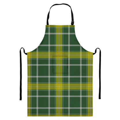 Green And Yellow Stewart Tartan Print Bib Apron With Pocket