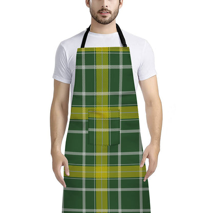 Green And Yellow Stewart Tartan Print Bib Apron With Pocket
