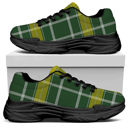 Green And Yellow Stewart Tartan Print Black Chunky Shoes