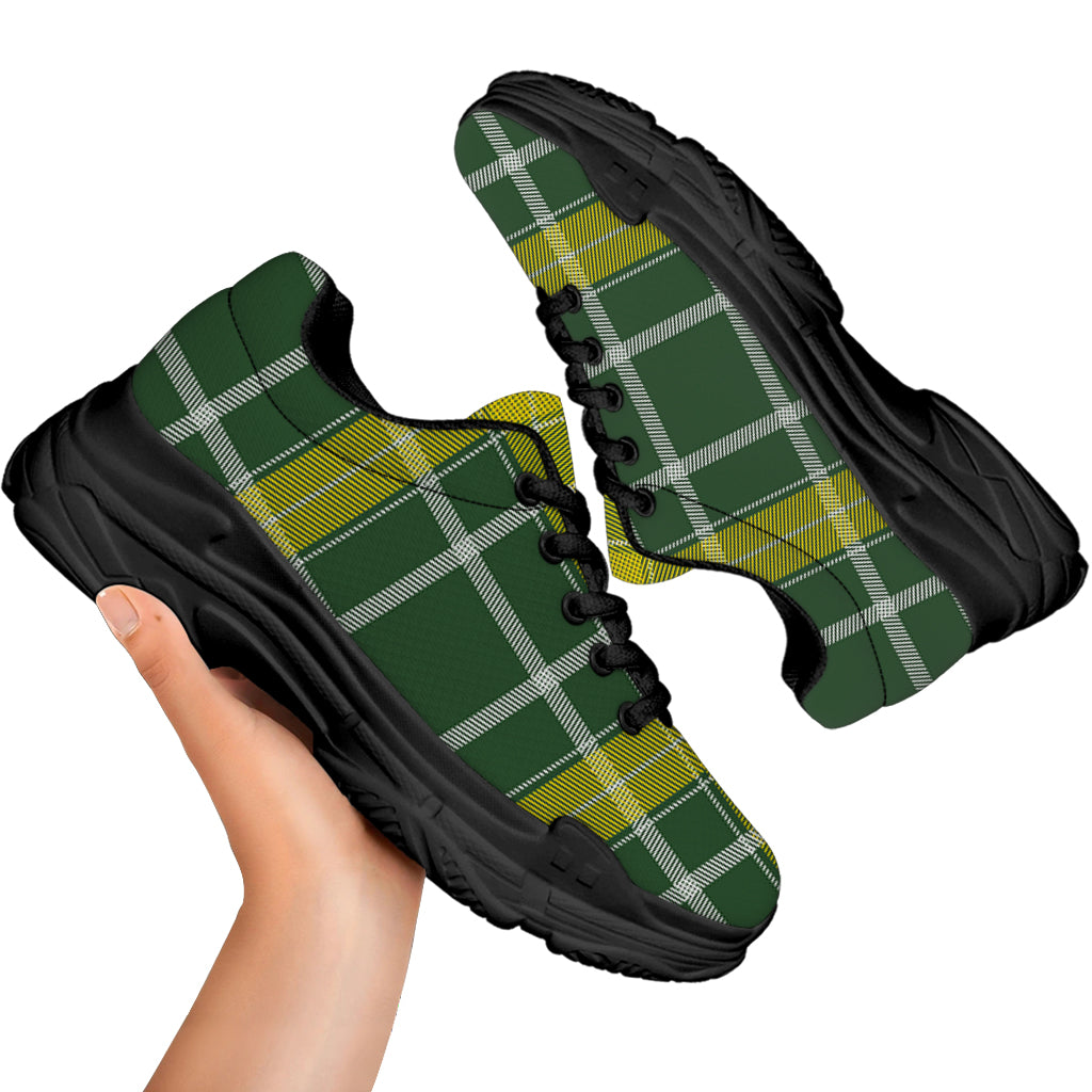 Green And Yellow Stewart Tartan Print Black Chunky Shoes