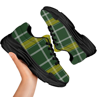 Green And Yellow Stewart Tartan Print Black Chunky Shoes