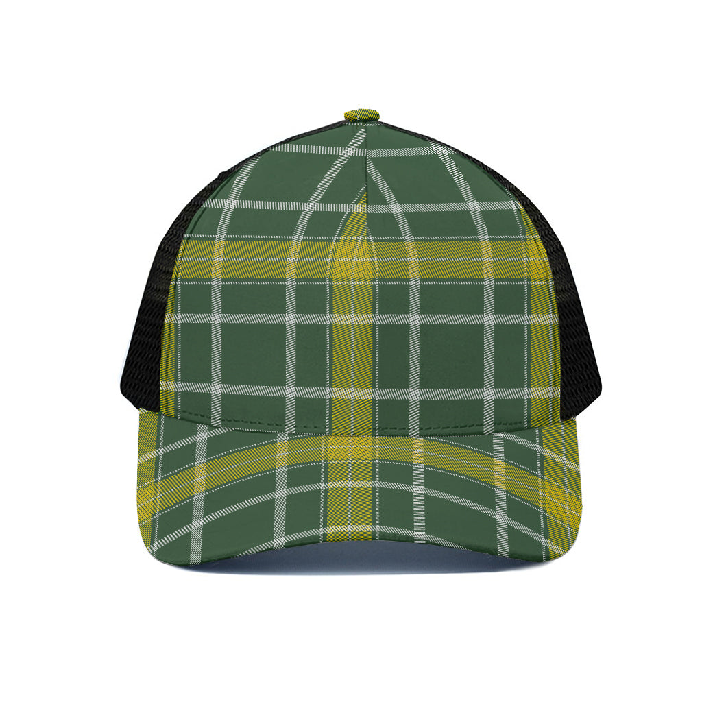 Green And Yellow Stewart Tartan Print Black Mesh Trucker Cap
