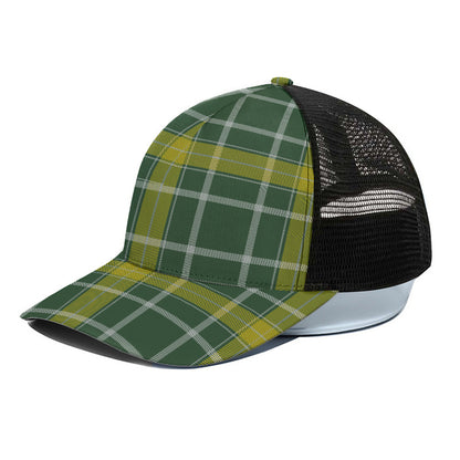 Green And Yellow Stewart Tartan Print Black Mesh Trucker Cap